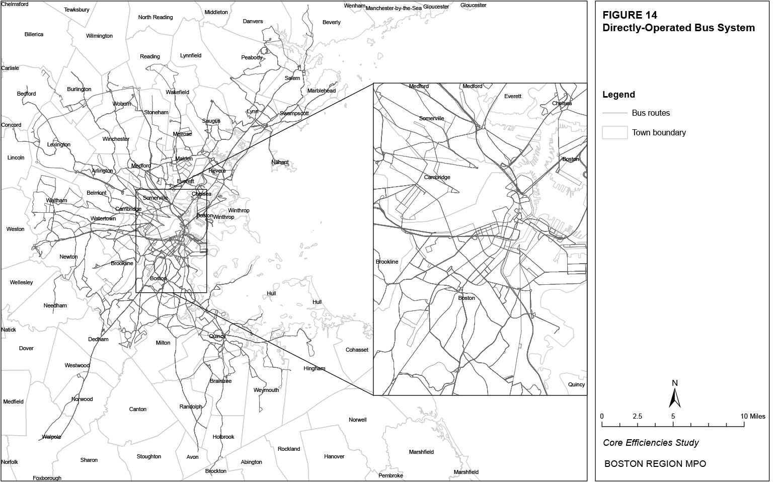 This map shows the bus routes in the MBTA directly-operated bus system.